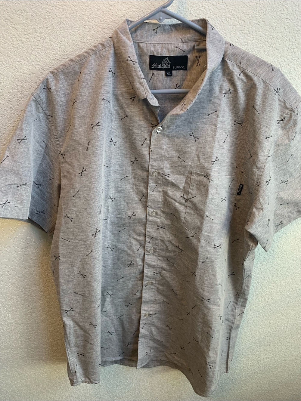 Mollusk Surf Co. Short-Sleeve Grey Printed Button-Down Shirt